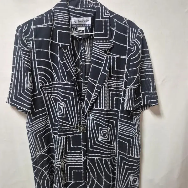 [BUNJANG] Payperro Short Sleeve Jacket Black White Pattern Size 100 / 페이페이로 반팔 자켓 블랙 화이트 패턴 100