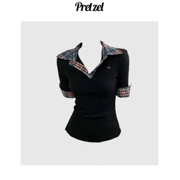 [BUNJANG] Pretzel Check Short Sleeve T-shirt / 에이블리 프레첼 체크 반팔 팝니다