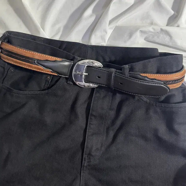 [BUNJANG] Justin Brown Fenced Western Leather Belt / Justin 브라운 펜스드 웨스턴 레더 벨트