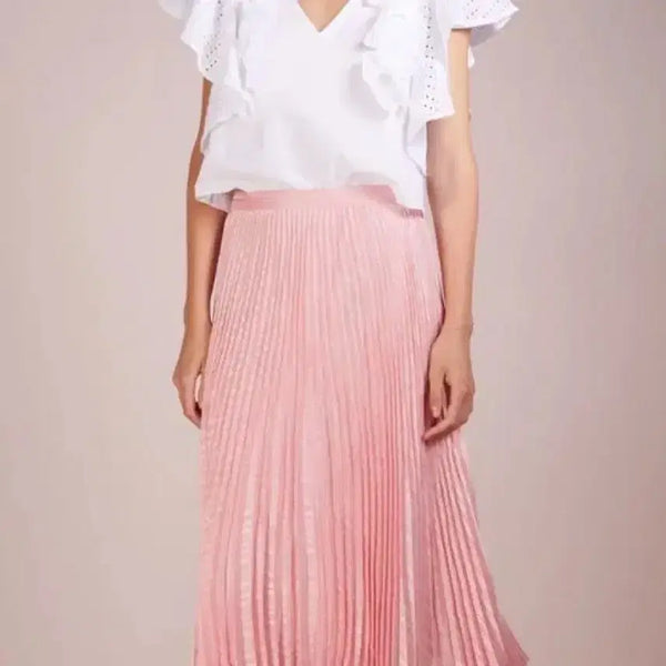 [BUNJANG] Club Monaco White Cotton Eyelet Lace Ruffle Cropped V-Neck Short Sleeve Blouse / 한섬 클럽모나코 펀칭 레이스 러플 탑 화이트 바스락 코튼 크롭 브이넥 반팔 프릴 아일렛 여름 블라우스
