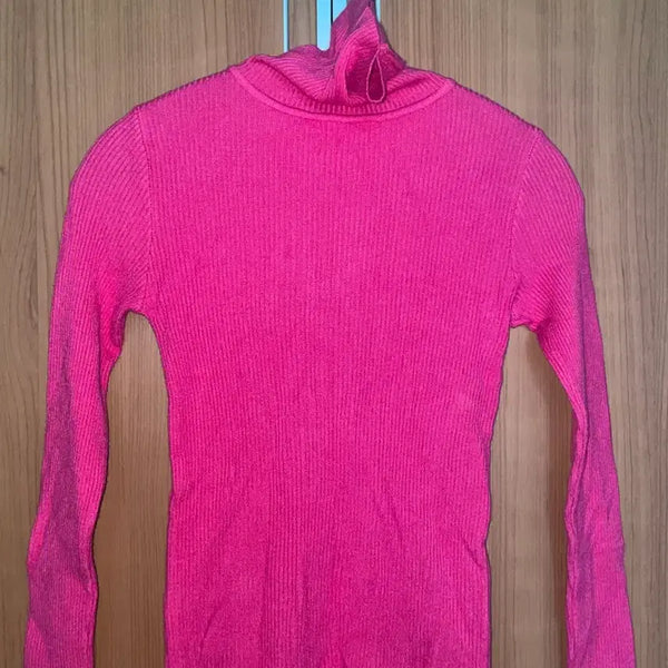 [BUNJANG] Hot Pink Turtleneck Top / 핫핑크 목폴라