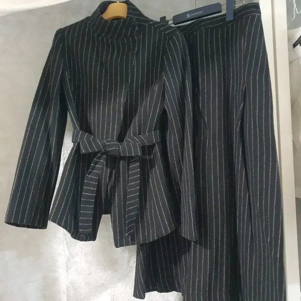[BUNJANG] Stripe Jacket and A-Line Skirt Two-Piece Set / 스트라이프 자켓 스커트 투피스 세트 55