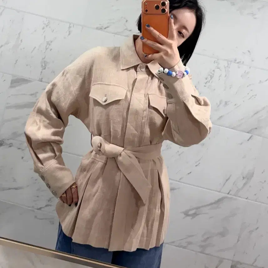 [BUNJANG] JS New York Style Linen Belted Pleated Jacket / js뉴욕스타일빅세일!(당일발송)핀턱 플리츠주름 포인트 루즈핏 벨트셋트린넨 자켓