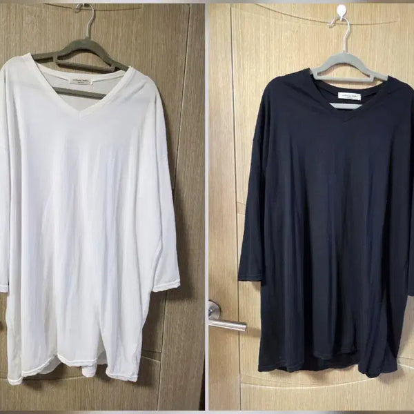 [BUNJANG] Plus Size V-Neck Loose Fit Long Sleeve T-Shirt (2-Pack) / 2장가격. 빅사이즈 브이넥 루즈핏 긴팔티셔츠 ~77