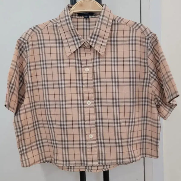 [BUNJANG] Burberry London Nova Check Cropped Short Sleeve Shirt / 버버리 런던 노바체크 크롭 반팔 셔츠 (여성 오버/루즈 크롭핏)