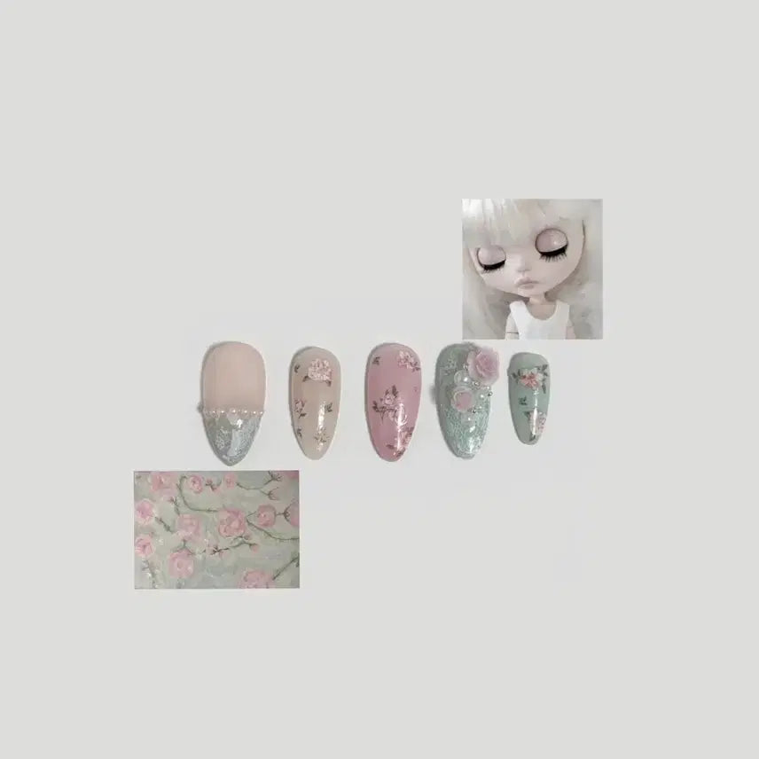 [BUNJANG] Handmade Vintage Rose Nail Tips (10 Pieces) / 빈티지 장미 수제네일팁 10p