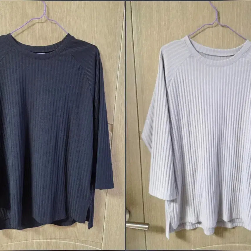 [BUNJANG] Daily T-Shirts Set (Black, Gray) - Size 66-77 / 봄 가을 데일리 티 66~77 블랙,그레이 2장 세트 일괄
