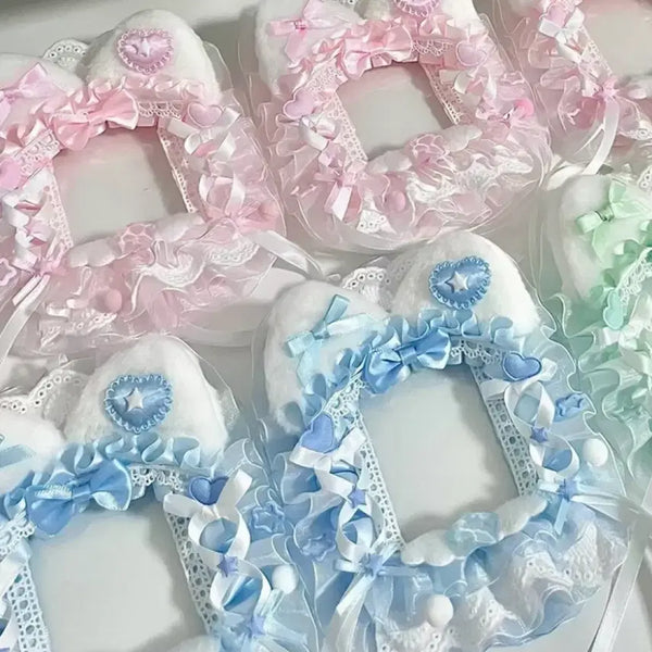 [BUNJANG] Handmade Ribbon Lace Pink & Blue Photocard Holder / 리본 레이스 탑꾸 포카홀더 탑로더 별 수제 핑크 분홍 하늘 블루