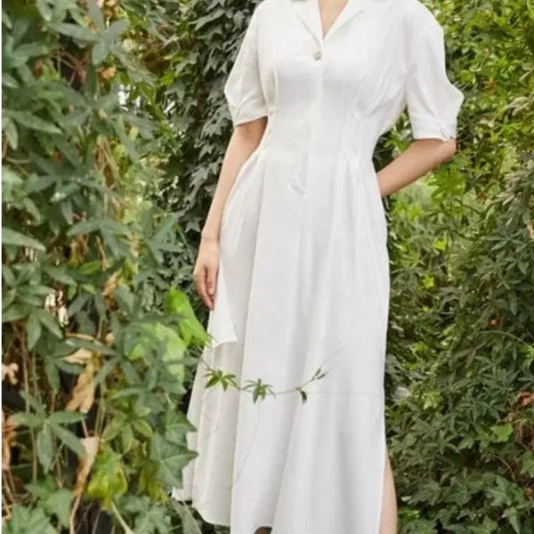 [BUNJANG] Frontrow x Maison Marais White Linen Shirt Long Dress / 프론트로우&메종마레 백리본 린넨 셔츠 롱원피스 XS 44~55