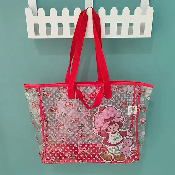 [BUNJANG] Strawberry Shortcake PVC Shoulder Tote Bag / 스트로베리쇼트케이크 PVC숄더토트백 미국레트로캐릭터 땡땡이딸기소녀투명가방