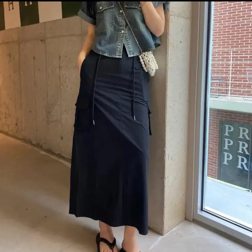[BUNJANG] Black Cargo Long Skirt / 카고 롱스커트 블랙