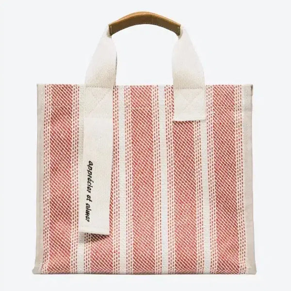 [BUNJANG] MINE Red Stripe Canvas Tote Bag Market Bag Diaper Bag / 한섬 마인 레드 스트라이프 캔버스백 MINE 토트백 마켓백 손가방 기저귀가방 보부상