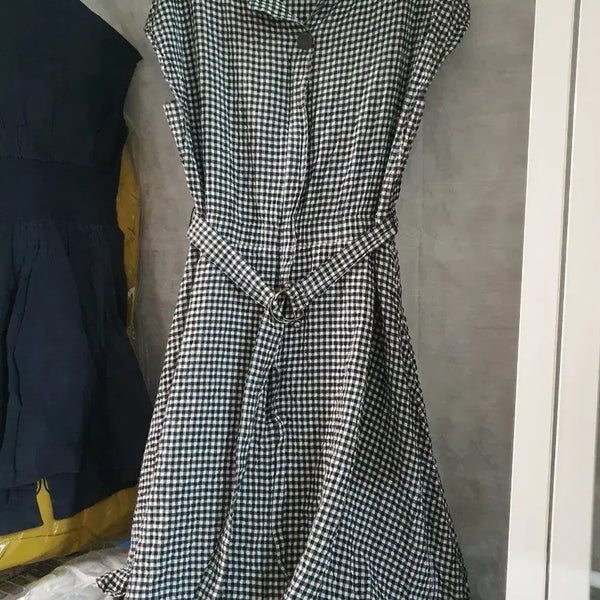 [BUNJANG] Checkered Short-Sleeve Shirt Dress / 체크무늬 반팔 셔츠 원피스 55