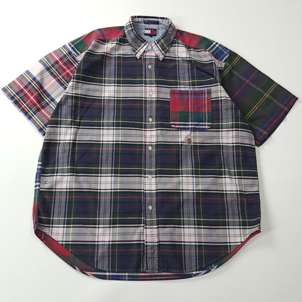 [BUNJANG] Tommy Hilfiger 90s Patchwork Tartan Check Short Sleeve Shirt XL / CA308 XL 타미힐피거 90s 프레피 패치워크 타탄체크 반팔 셔츠 남방