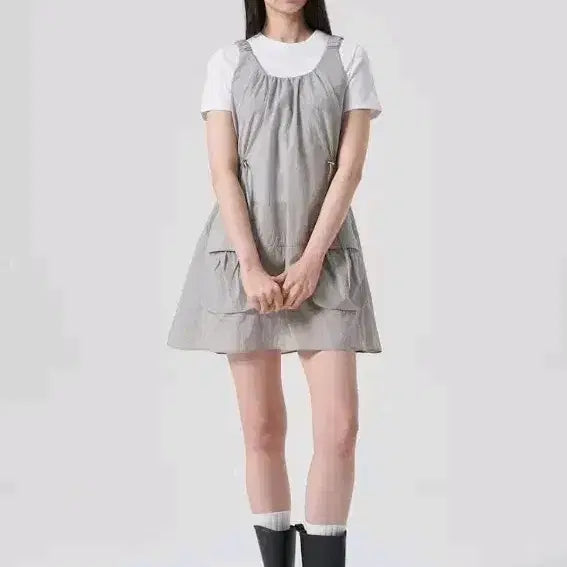 [BUNJANG] 8 Seconds Shirring Mini Dress Grey S / 에잇세컨즈 화섬 셔링 미니원피스 그레이 S