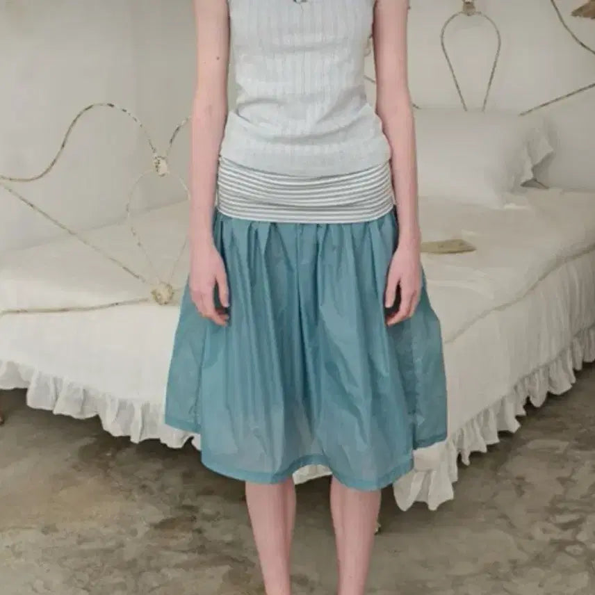 [BUNJANG] Funfromfun Folded Waist Midi Skirt Green / 펀프롬펀 폴디드 웨이스트 미디스커트 그린 새상품