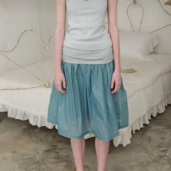 [BUNJANG] Funfromfun Folded Waist Midi Skirt Green / 펀프롬펀 폴디드 웨이스트 미디스커트 그린 새상품