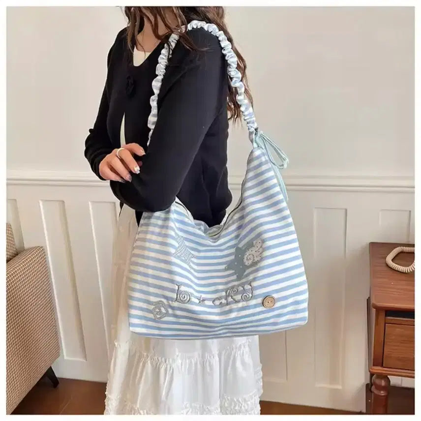 [BUNJANG] Stripe Shoulder Bag Blue / 스트라이프 숄더백 블루 / 데일리 캐주얼 러블리 빈티지 모리걸 y2k