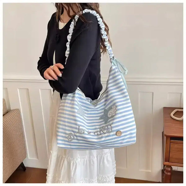 [BUNJANG] Stripe Shoulder Bag Blue / 스트라이프 숄더백 블루 / 데일리 캐주얼 러블리 빈티지 모리걸 y2k