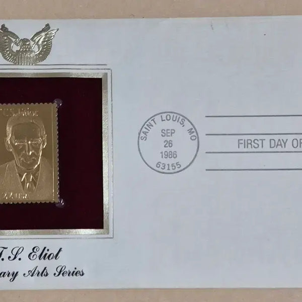 [BUNJANG] PCS 22K Gold Stamp First Day Cover (FDC) Set - T.S. Eliot / UN 50th Anniversary / 미국 PCS 정품 22K 금박 우표 초일봉투(FDC) 2종 판매 (T.S.엘리엇 / 유엔50주년)