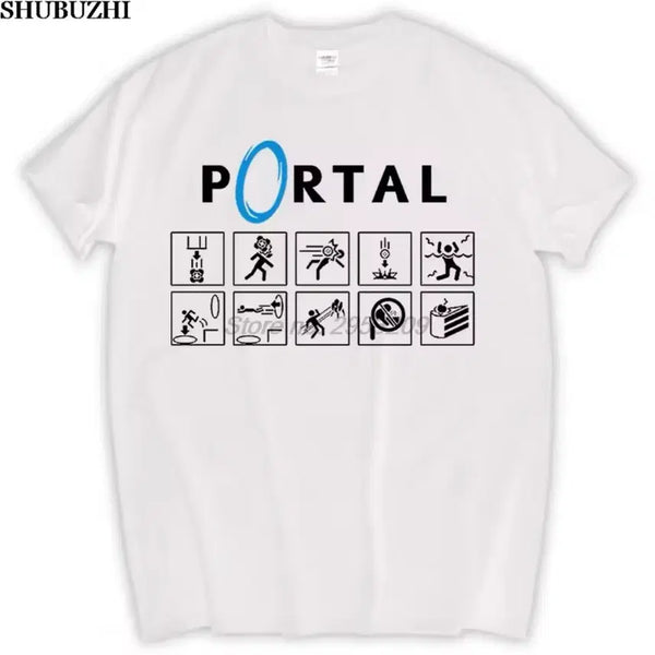 [BUNJANG] Portal Game Graphic Short Sleeve T-Shirt (White/Black) / 무료배송) 포탈 게임 반팔 티셔츠 화이트/블랙