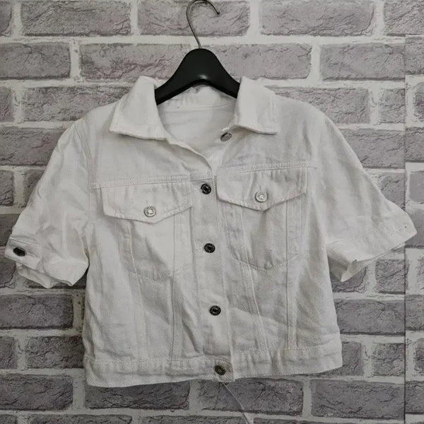 [BUNJANG] White Short-Sleeve Denim Jacket / 화이트 반팔 데님 자켓/알뜰한여우