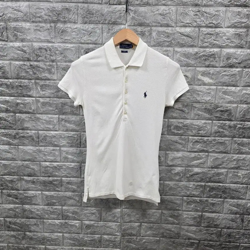 [BUNJANG] Polo Ralph Lauren Women's White Cotton Pique Polo Shirt - Size 55-66 / 폴로 랄프로렌 반팔 여자  카라티 화이트  사이즈 55-66 정품규알인증 완