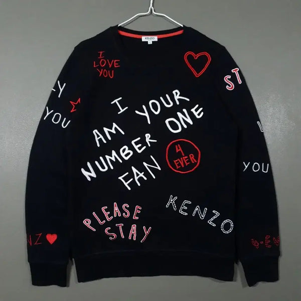 [BUNJANG] Kenzo I Love You Lettering All Over Embroidery Sweatshirt Black / S) 겐조 아이러브유 레터링 올오버 자수 맨투맨 블랙 엑소 첸 착용
