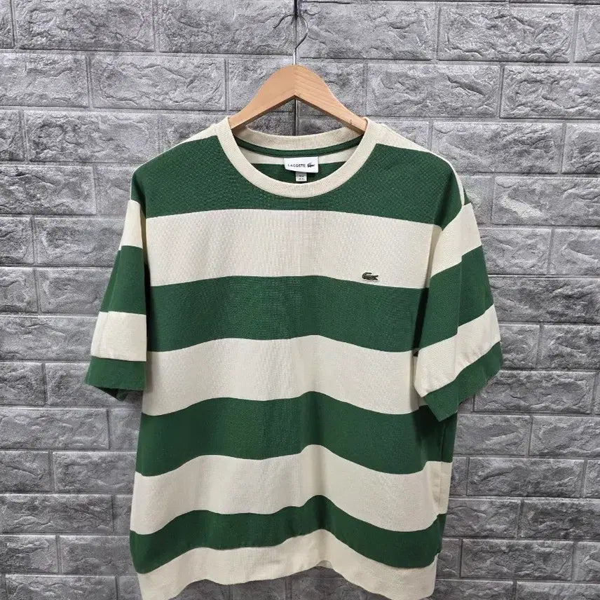 [BUNJANG] Lacoste Striped Short-Sleeve T-Shirt Green/Ivory Size 110 / 라코스테 단가라 반팔 티셔츠 그린/아이보리  사이즈 110 상태아주 좋아요