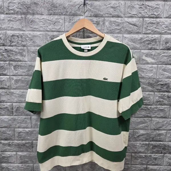 [BUNJANG] Lacoste Striped Short-Sleeve T-Shirt Green/Ivory Size 110 / 라코스테 단가라 반팔 티셔츠 그린/아이보리  사이즈 110 상태아주 좋아요