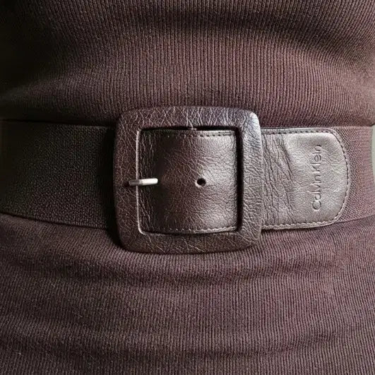[BUNJANG] Calvin Klein Women's Brown Leather & Stretch Fabric Belt / 캘빈클라인 여성 소가죽  스트래치 패브릭  브라운 벨트 55~66