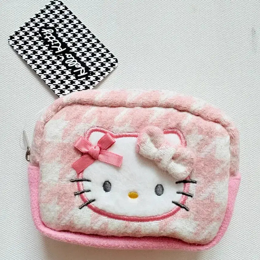 [BUNJANG] Sanrio Hello Kitty Pouch Houndstooth Check Pink / 헬로키티 파우치 하운스투스체크 핑크 새상품