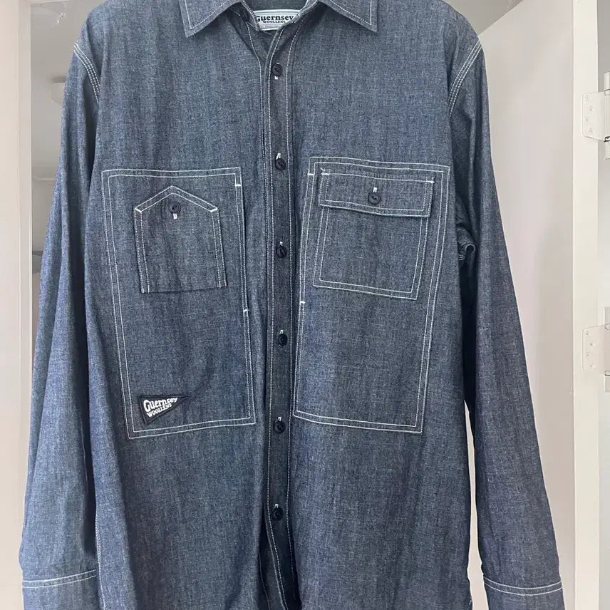 [BUNJANG] Gant Woolens Chambray Work Shirt 5.5oz - Indigo Blue L / 건지울른스 샴브레이 워크 셔츠 5.5oz - 인디고 블루 L