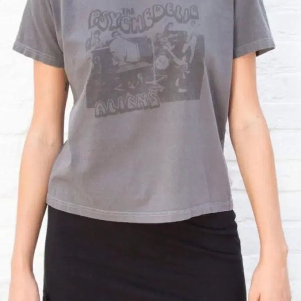 [BUNJANG] Brandy Melville Psychedelic Graphic T-Shirt Grey Short Sleeve / 브랜디멜빌 psychedelic 그래픽 티셔츠 그레이 반팔