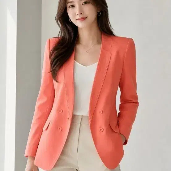 [BUNJANG] OIZE SECOND Women's Double Button Coral Jacket / 오즈세컨 여성 더블 버튼 코랄색 자켓