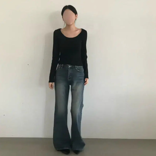[BUNJANG] Yue Washington Washed Bootcut Denim Pants - Size M / 택o) Yue 워싱턴 부츠컷 데님팬츠 M