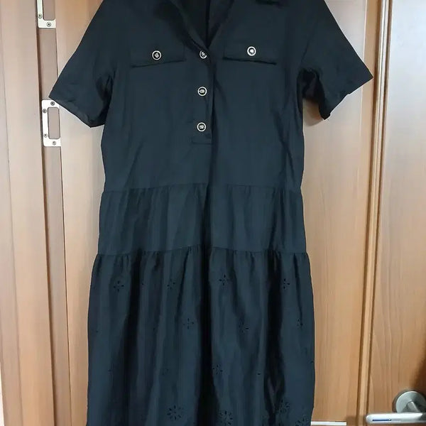 [BUNJANG] SJSJ Black Frill Hem Embroidered Shirtdress / 한섬 SJ SJ 블랙 원피스 55