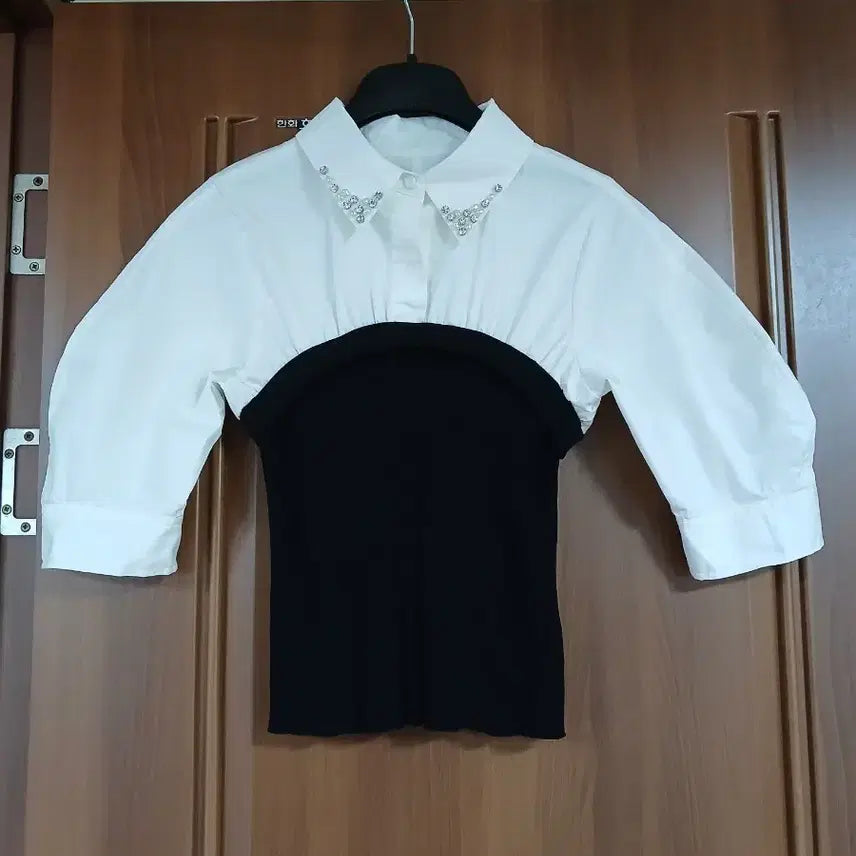 [BUNJANG] System Homme OBJET Color Block Blouse Black White Size 55 / 한섬 오브제 블라우스 블랙 화이트 55