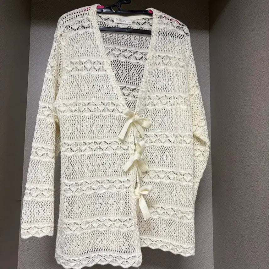 [BUNJANG] Vintage Crochet Ribbon Cardigan / 빈티지 크로셰 크로쉐 리본 가디건 여름 살안타템 코모 와걸 카메 스즈코