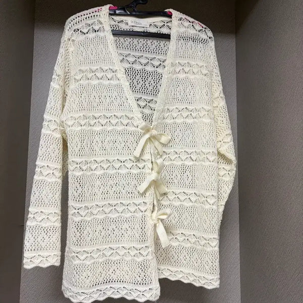 [BUNJANG] Vintage Crochet Ribbon Cardigan / 빈티지 크로셰 크로쉐 리본 가디건 여름 살안타템 코모 와걸 카메 스즈코