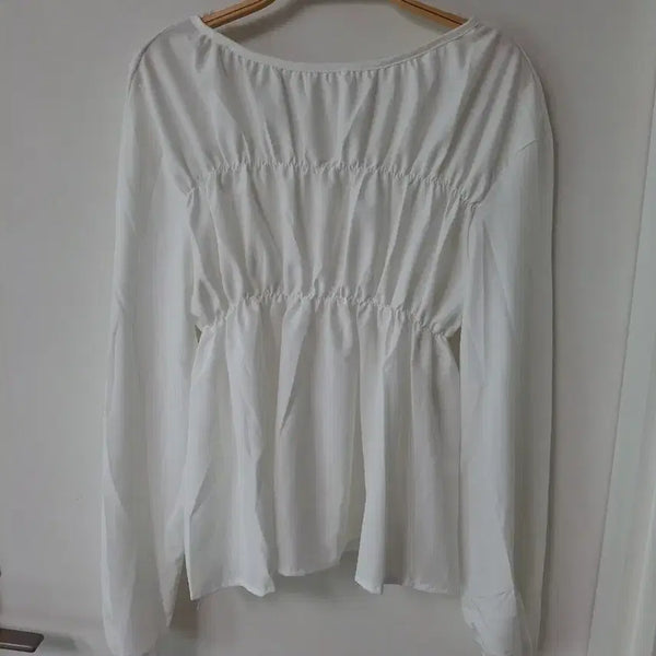 [BUNJANG] White Shirring Blouse (Size 55-66) / 화이트 셔링 블라우스55~66반