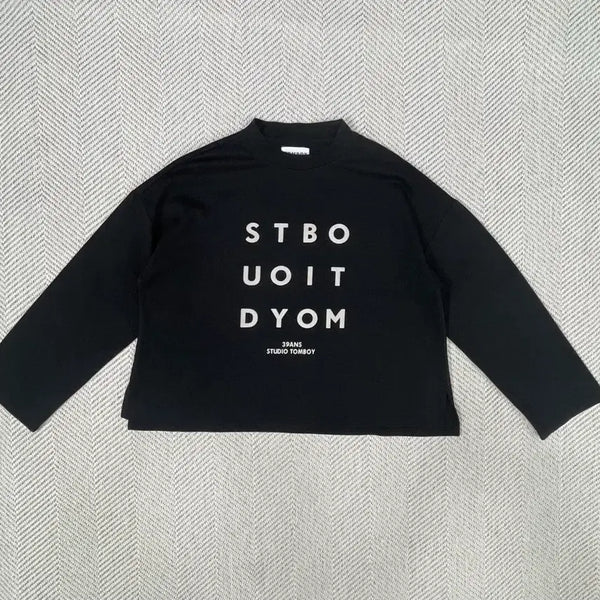 [BUNJANG] Studio Tomboy Lettering Cropped Long Sleeve T-Shirt Free Size / 스튜디오 톰보이 레터링 크롭 긴팔 티셔츠 FREE