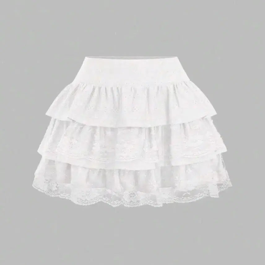 [BUNJANG] SHEIN SWEETRA Lace Tiered Mini Skirt White Y2K Plus Size / SHEIN 쉬인 SWEETRA 레이스 캉캉 미니 스커트 화이트 Y2K 플러스 사이즈