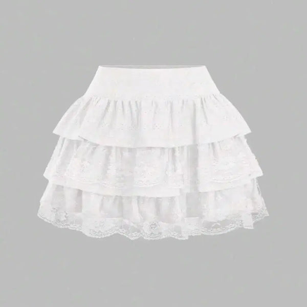 [BUNJANG] SHEIN SWEETRA Lace Tiered Mini Skirt White Y2K Plus Size / SHEIN 쉬인 SWEETRA 레이스 캉캉 미니 스커트 화이트 Y2K 플러스 사이즈