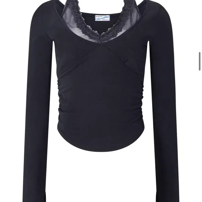 [BUNJANG] Please Follow Amelia Lace Halter Long Sleeve Top (Cool Charcoal) / 플리즈노팔로우 Amelia Lace Halter Long Sleeve Top (Cool Charcoal)