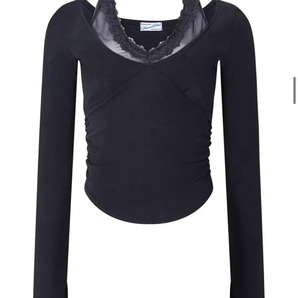 [BUNJANG] Please Follow Amelia Lace Halter Long Sleeve Top (Cool Charcoal) / 플리즈노팔로우 Amelia Lace Halter Long Sleeve Top (Cool Charcoal)