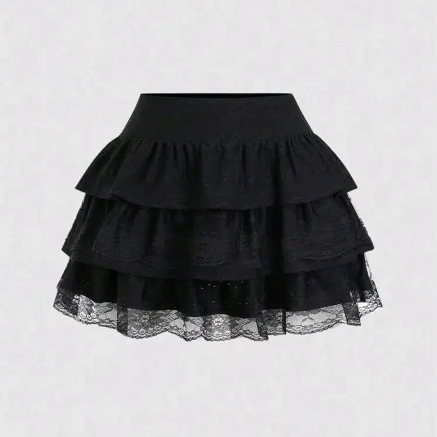 [BUNJANG] SHEIN SWEETRA Black Y2K Lace Tiered Mini Skirt Plus Size / SHEIN 쉬인 SWEETRA 레이스 캉캉 미니 스커트 블랙 Y2K 플러스 사이즈