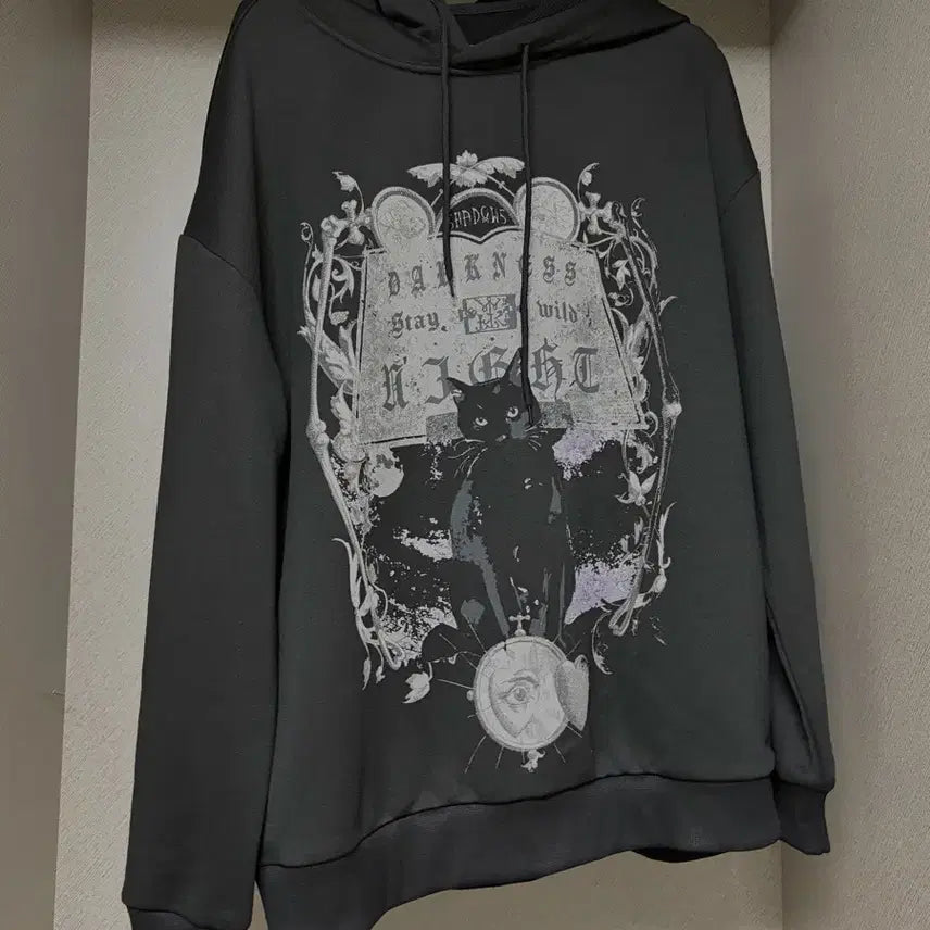 [BUNJANG] Sugar Lace Gothic Cat Graphic Hoodie / 락 펑크 시크 빈티지 고양이 후드티 슈가레이스 와걸 와이즈걸