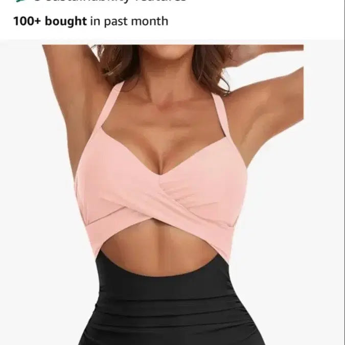 [BUNJANG] Monokini Swimsuit (Medium) - Pink/Black / 모노키니 수영복 핑크 블랙 (미디움) 상태 최상