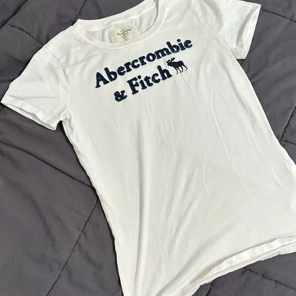[BUNJANG] Abercrombie White Lettering Short Sleeve T-Shirt Small / 아베크롬비 화이트레터링 반팔 화이트 스몰